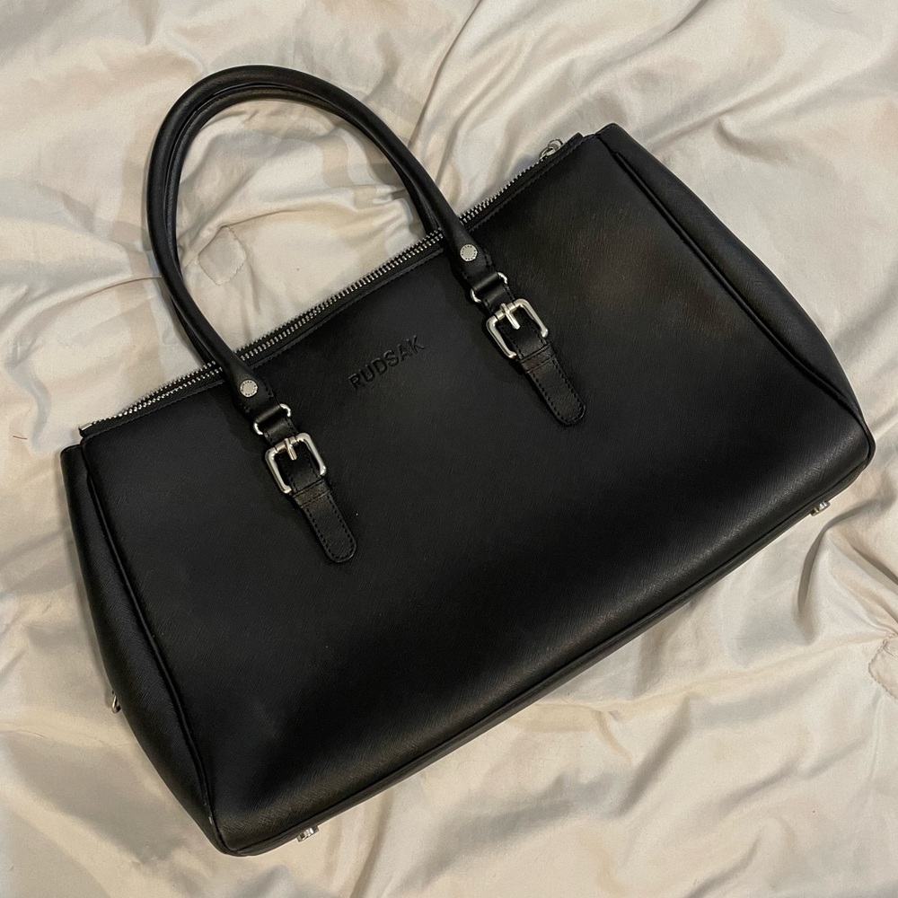 Rudsak Black Leather Satchel Purse With Handles and Shoulder Strap *read